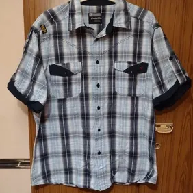 Men's Blue Check Shirt Size Xl Worn once has shimmery thread through parts of the shirt nice quality