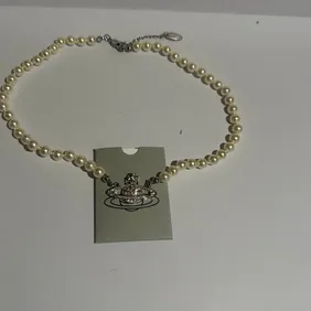 Vivienne Westwood silver tone mini bas relief pearl Orb choker Necklace 