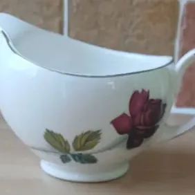 Alfred Meakin 'Realm Rose' Milk Jug, retro, vintage, silver trim, mid century