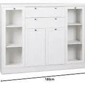 Country Glass High board In White With 4 Doors And 2 Drawers