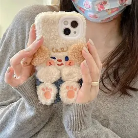 Winter Cute Plush Dog iPhone 14 Promax for 11/12 Apple 13 Phone Case XR Female XS Soft Cover.