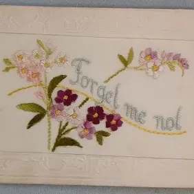 WW1 Silk Postcard, Forget Me Not, French, 1914 to 1918