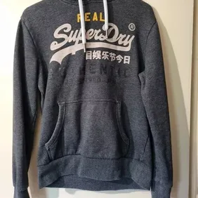 Men's Grey Vintage Superdry Hoodie - Size L - FREE Postage