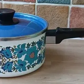 Blue Floral lidded Saucepan, 7.5", 1960/70s, Unused, retro, vintage