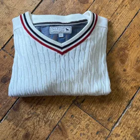 Jack Russell England Men’s Large V-Neck Cable Knit Cotton  Sweater Lightweight
