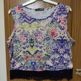 Patterned Tasseled Top Size 14 never worn will fit a 12 also as quite a small 14 from primark