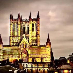 Lincoln Cathedral at Night - Photographic Print Greetings Card