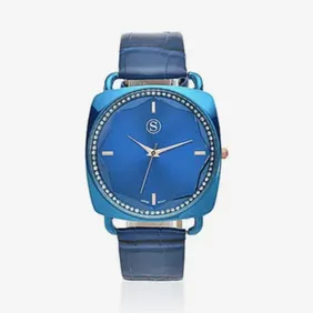 Japanese Movement White Crystal Studded Water Resistant Watch with Blue Colour Strap