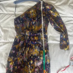 One-shoulder abstract print mini dress with long sleeve, statement party dress in multicolor (navy,