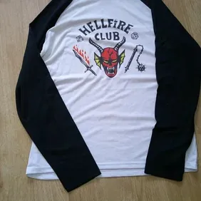 Black & white, long sleeve Hellfire Club top, 100% polyester front & back, size medium (to fit chest