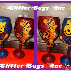 Handcrafted Winnie the Pooh/Tigger Wine Glass + Free Gift & Shipping