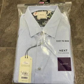 Sky Blue Next Tailoring Men's Slim Fit Shirt Size 18R (46cm) - Brand New in WrapDress smart with thi
