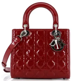 Lady Dior Red Cannage Patent Medium Bag