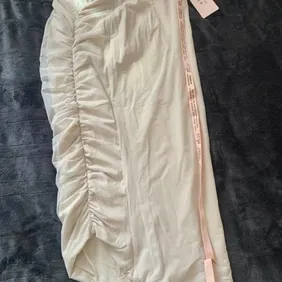 New Oh Polly Cream Satin Ruched Midi Skirt - Size 10  Beautiful cream satin midi skirt with ruched d