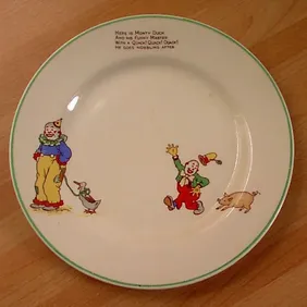 ART DECO 'MONTY DUCK & CLOWNS' PLATE (1930s), vintage, retro, shabby chic, cute