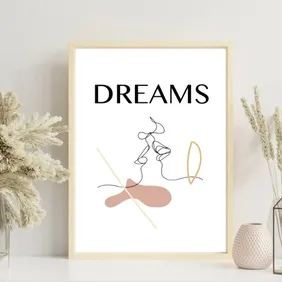 Minimalist Line Art Printable Wall Art, Abstract Faces with DREAMS Typography | Modern Boho Digital 