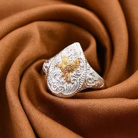 NEW! New! Royal Bali Collection - Sterling Silver & Yellow Gold Overlay Striking Eagle Motif Ring, s