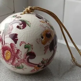 White Floral Ceramic Pomander, Floris London, hanging cord, Retro, Vintage