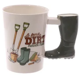 Garden Wellington Ceramic Mug - Quirky Shaped Handle - New with Free Postage