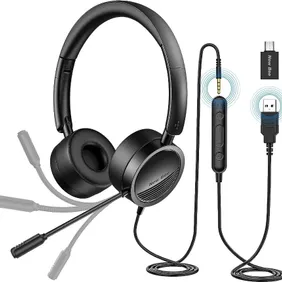 New bee PC Headset with Microphone USB/3.5mm Business Headset Noise Cancelling & Clear Stereo Sound 