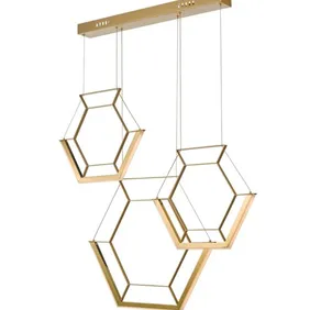 Hexagon - Ultra Modern 3 Light Cluster Pendant - Gold - LED