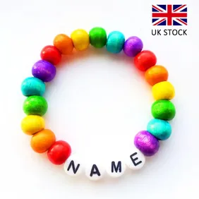 PERSONALISED RAINBOW WOODEN BRACELET - FREE DELIVERY