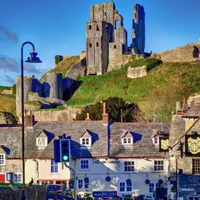 Corfe Castle Dorset - Photographic Print Greetings Card