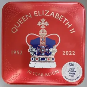 Queen Elizabeth 2, 70 year Reign, 1952 - 2022, M&S Cake/Biscuit Tin, empty