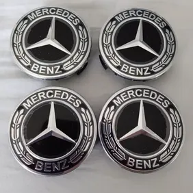 4 Centre Caps Alloy Wheels Mercedes 75mm Black Genuine Colour 