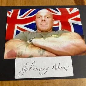 Johnny Mad Dog Adair signed autograph sticker display.