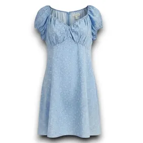 New Look Blue Floral Daisy Print  Dress UK 10 Puff Sleeve