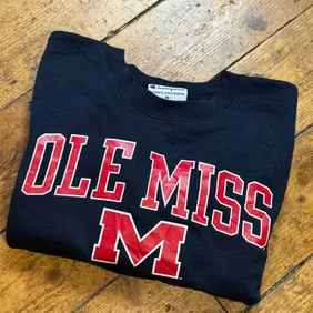Champion Ole Miss Sweatshirt University of Mississippi Eco Fleece Medium Navy