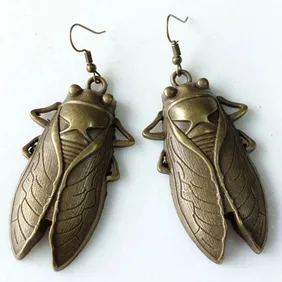 Big steampunk antique bronze Cicado beetle earrings on antique bronze hooks