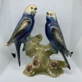 vintage Jema Holland pair of blue budgie birds luster-ware figurine;#313