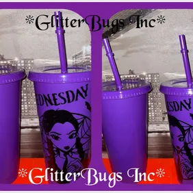 Limited Edition Wednesday Addams Purple Reusable Cold Cup + Free Spooky Gift!