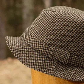 Brown Houndstooth Wool Fedora | Men's Winter Hat Size XL 24-5/8” 