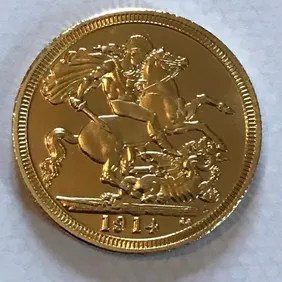 1914 Sovereign coin Gold plated art coin comes in a plastic protective case Collectable Art coin