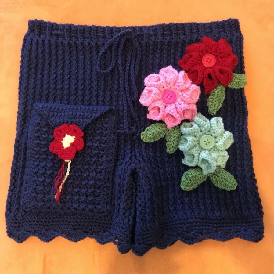 Bloom in Style: Handmade Crochet Cargo Flower Pocket Shorts | 1338 ...