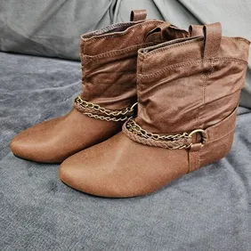 Tan Faux Leather Ankle Boots