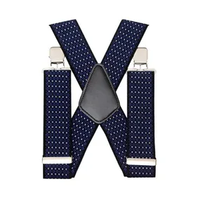  Jacquard 50mm Wide Heavy Duty Suspenders Adjustable Unisex Trousers - Navy.