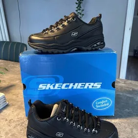 Skechers premium sport black leather trainers ladies uk4 eu37 brand new in box 