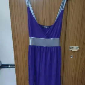 Rare London purple dress size 12 to 14 Purple Jersey dress with silver shimmery look straps and midd