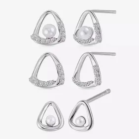 Set of 3 Earrings in Silver Tone for Women