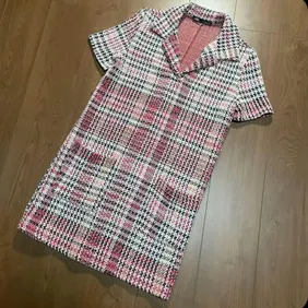 Chic Zara Tweed Pink Mix Dress - Cotton Blend Collared Size L Mex 30Elevate your wardrobe with this 