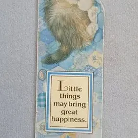 Ivory Cats: Kitten on Blue Patchwork Bookmark, Lesley Anne Ivory, USA, 1990