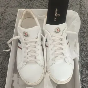 moncler girls white leather trainers size 2 good condition 