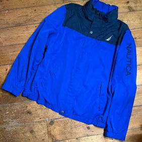 Vintage Nautica Spellout Windbreaker Jacket XL Blue Black