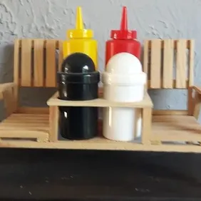 Table & Chairs Barbecue Condiment Set, Salt, Pepper, Mustard & Sauce Bottles