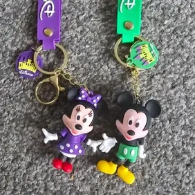Disney Duo Delight: Durable Purple Minnie & Green Mickey Keyrings
