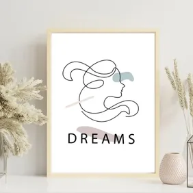 Minimalist Line Art Printable Wall Art | "DREAMS" Abstract Face Drawing | Modern Boho Digital Downlo
